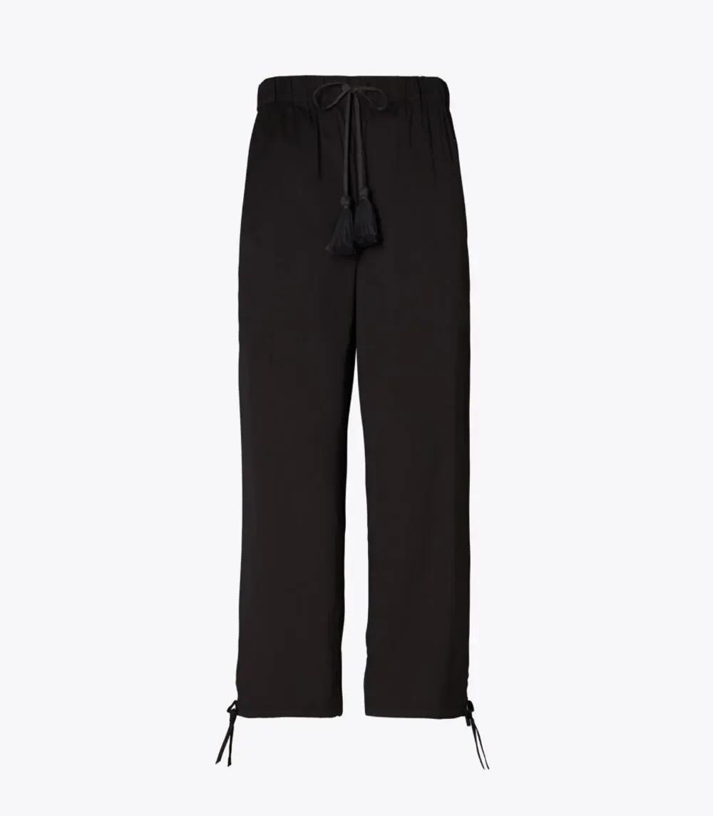 Tory Burch Cropped Tie Pant Womens Size M Tassel Lightweight Cover Up Black